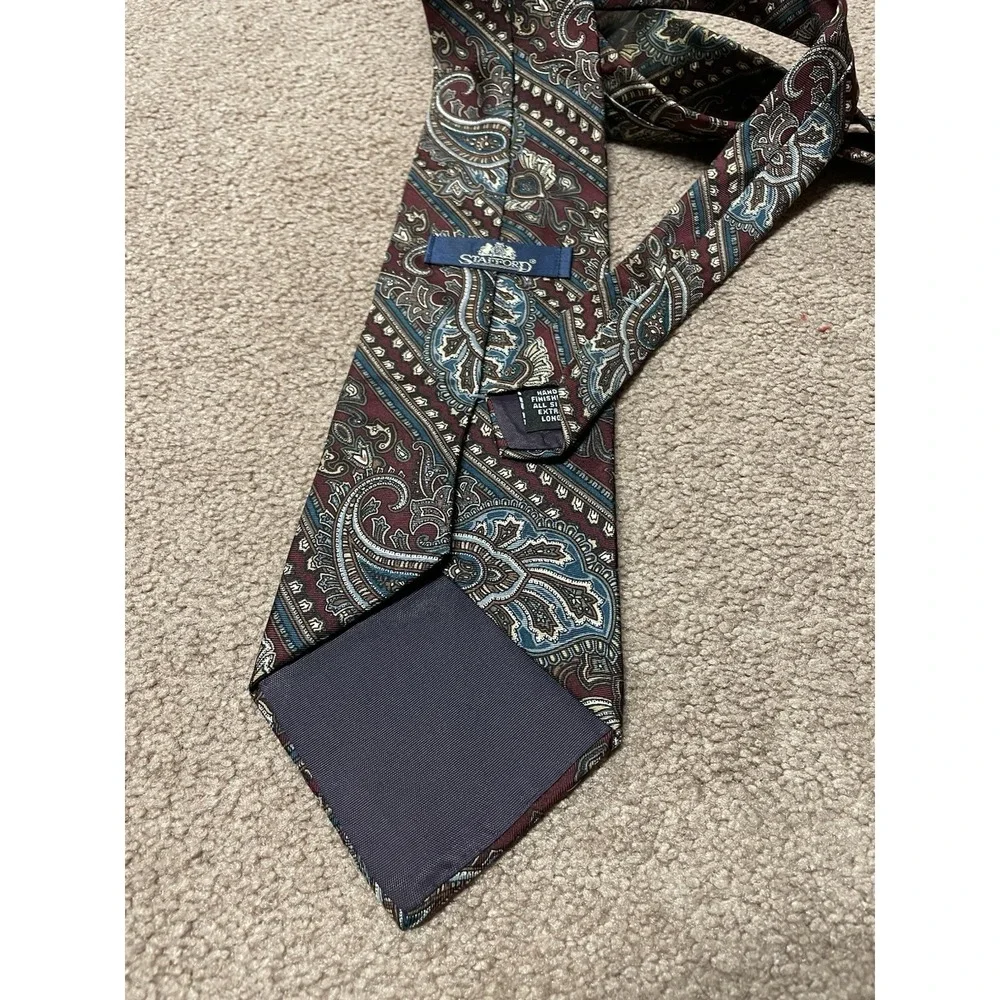 Vintage Stafford Silk Paisley Tie Mens‎ Burgundy Blue Gold 4